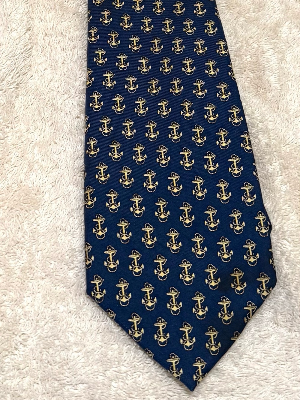 Vineyard Vines Navy Tie with Gold Anchor Motif